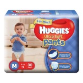 Huggies Ultra Soft Pants Medium Size Premium Diapers for Boys (White, 30 Counts)